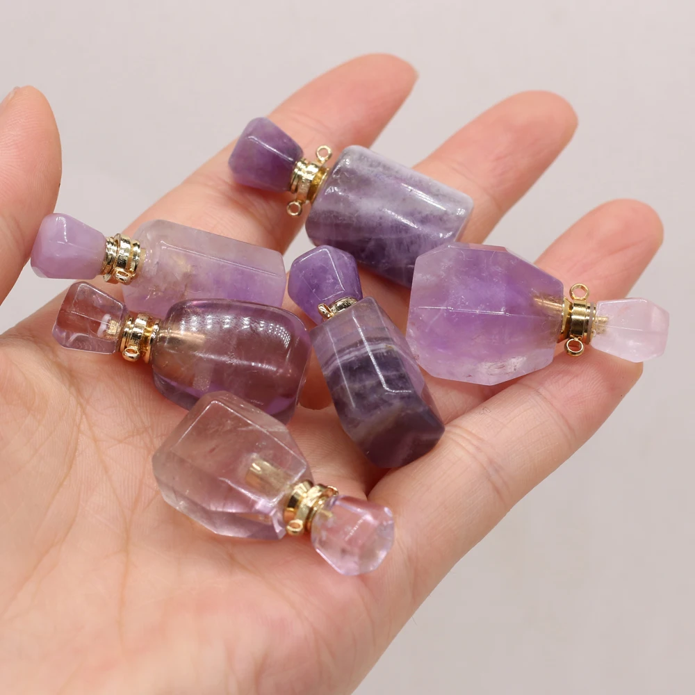 

Natural Stone Gem Pendant Perfume Bottle Essential Oil Amethyst Making DIY Simple Necklace Sweater Chain Jewelry Pendants
