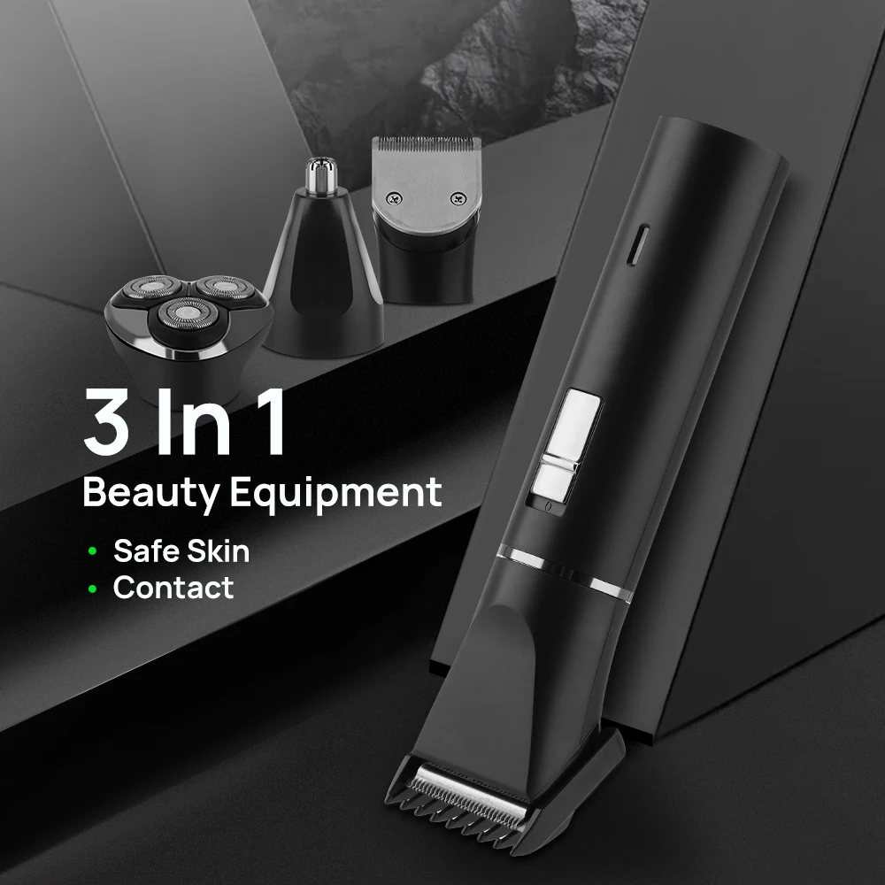 3 in 1 Shaver Man Electric Razor with Hair Cutting Clipper Machine and Nose Trimmer Beard Blades Shaving Set USB Rechargeable | Бытовая