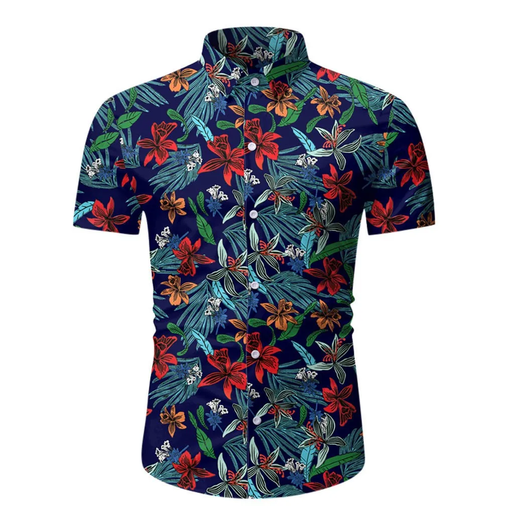 Рубашка мужская с принтом Повседневная футболка короткими рукавами на пуговицах