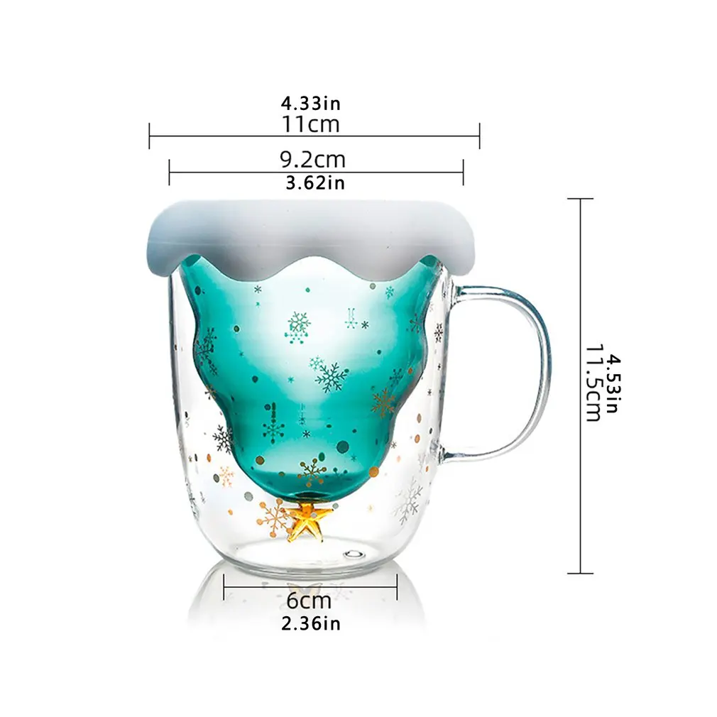 

300ML Double Layered Anti Scald Glass Christmas Tree Starry Sky Coffee Mug Thermal Insulation Breakfast Milk Cup Children's Gift