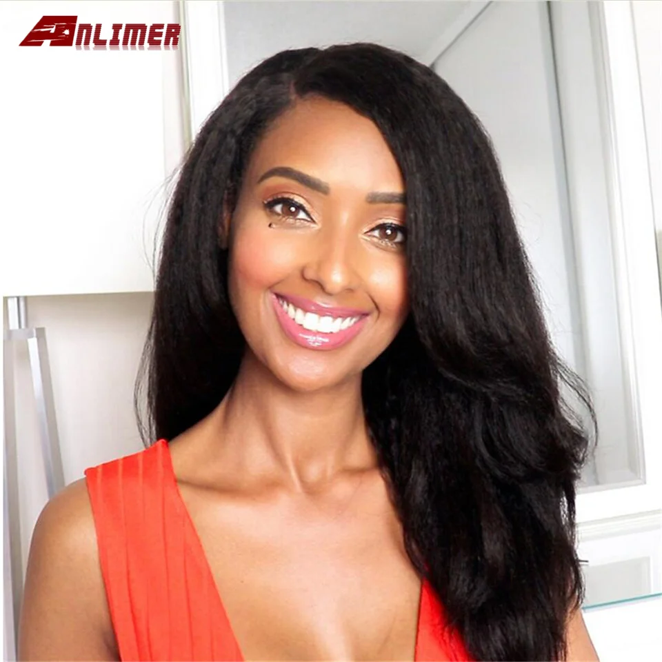 

Парики женские ANlimer Yaki из натуральных волос, с отбеленными узлами