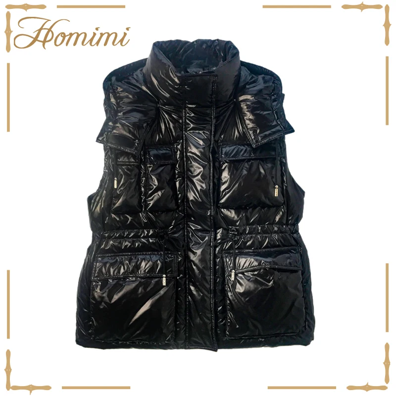 

Homimi 2020 Winter New Women Shiny 95% Down Waistcoat Sleeveless Vest Irregular Down Coats Woman Puffer Jacket Thick Warm Coat