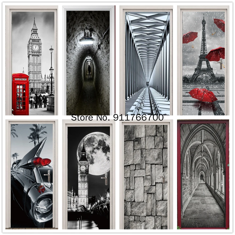 ПВХ Лондонские уличные наклейки для обоев с рисунком серого и красного мира на двери, водонепроницаемые мурали для декорации гостиной в доме.