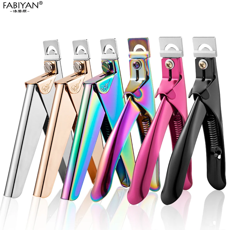 Stainless Steel UV Gel False Nail Tips Trimmer Clipper Edge Cutter Nail Art Manicure U Word Rainbow Gold Silver Tools