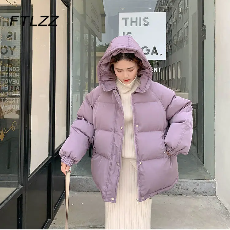 Novo mulheres jaqueta curta inverno casaco acolchoado de algodão encapuzado grosso feminino coreano folgado puffer parkas senhor