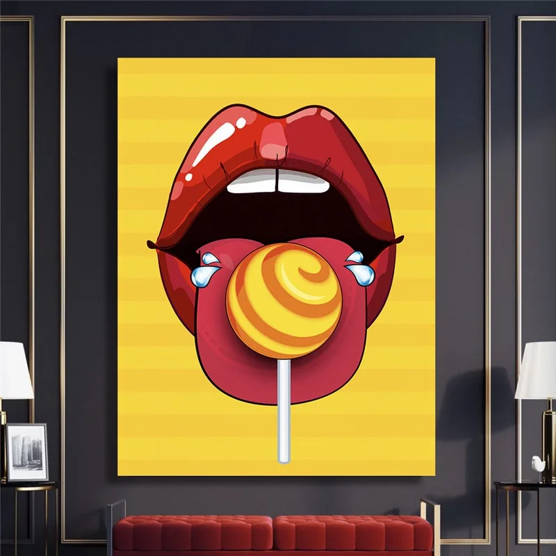 Cuadros Modernos Para salón de belleza, impresiones en lienzo de labios dulces,...