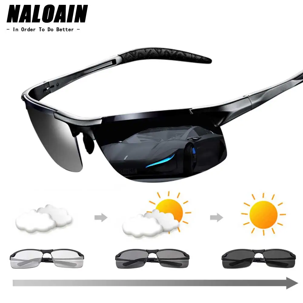 Photochromic Glasses NALOAIN поляризационные солнцезащитные очки HD линзы металлическая оправа спортивные солнцезащитные очки Брендовые дизайнерские очки для вождения для мужчин и женщин для рыбалки на открытом воздухе - Цвет линз: Photochromic Glasses