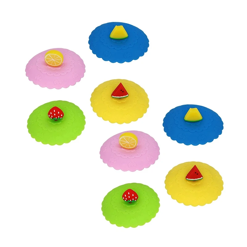 

8 Pack Silicone Cup Lids, Anti-Dust Creative Fruit Glass Cup Cover Coffee Mug Suction Airtight Seal Lid Cap