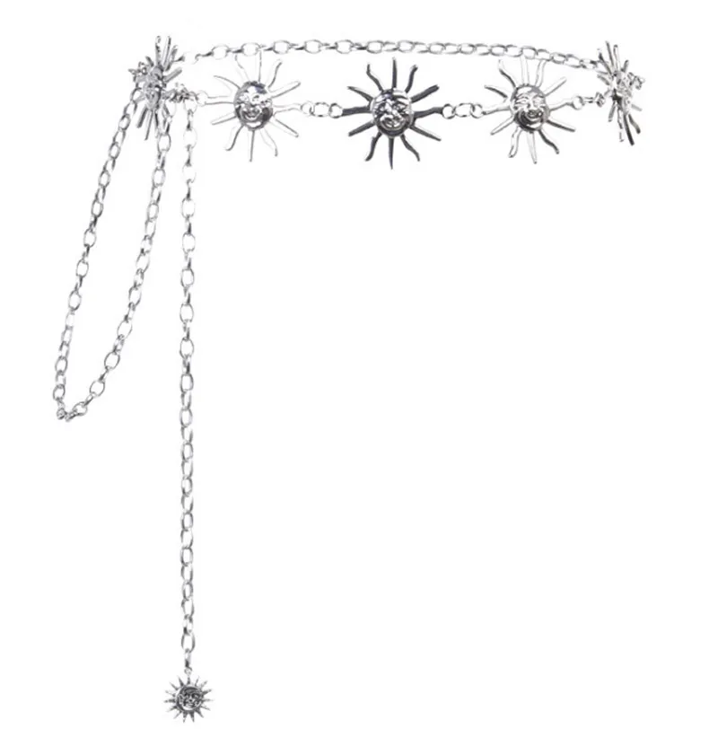 

Ремень с металлической цепочкой Женский, модный винтажный пояс в стиле панк, с высокой талией, с подвеской в виде Луны и солнца, готический с...