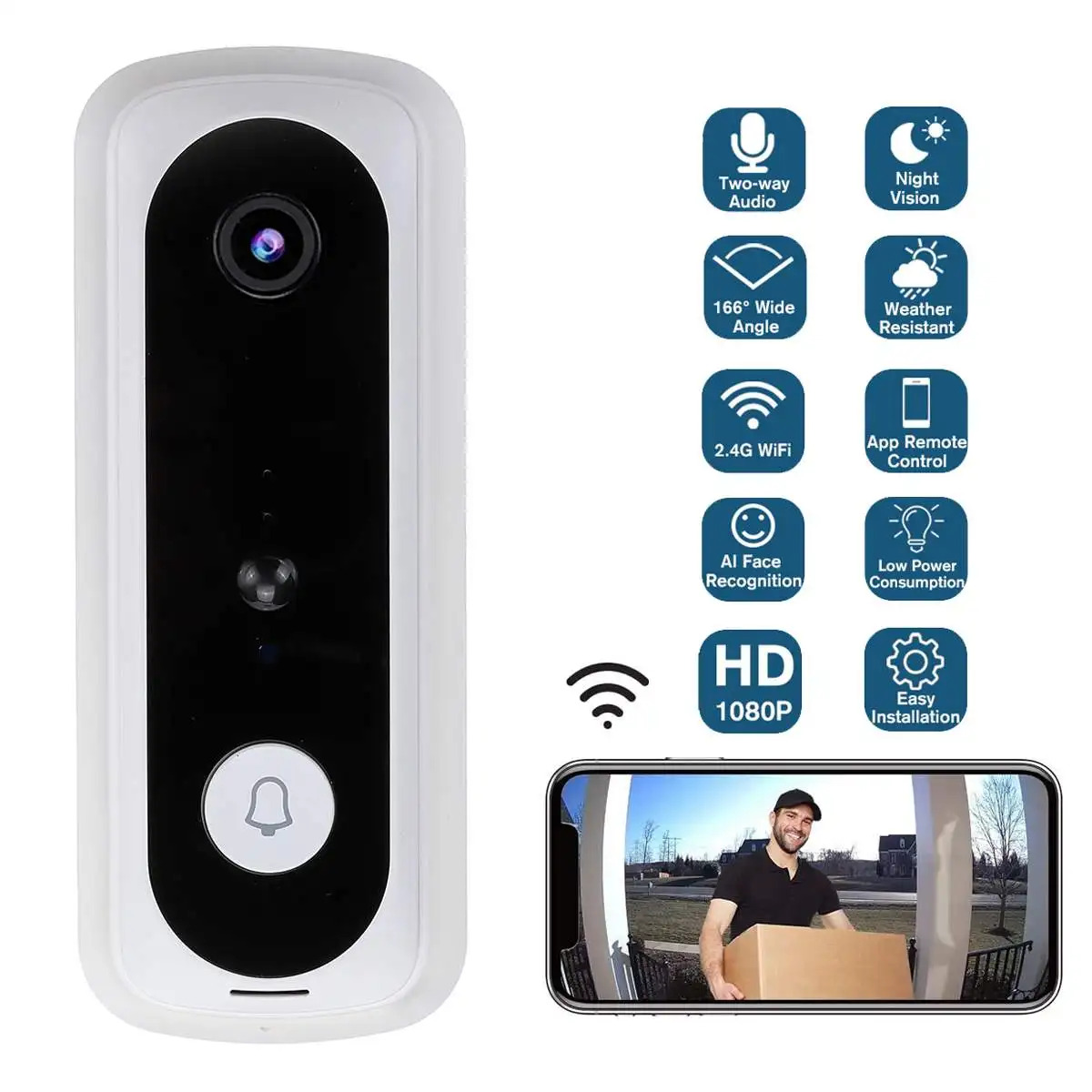 

Smart WiFi Video Doorbell Camera Visual Intercom With Chime Night Vision IP Door Bell 1080P HD Wireless Home Security Camera