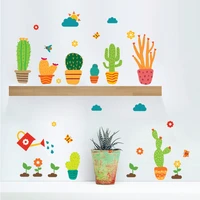 cartoon cactus flowers pot wall art stickers for office store baseboard home decoration diy pastoral plant wall mural pvc decals