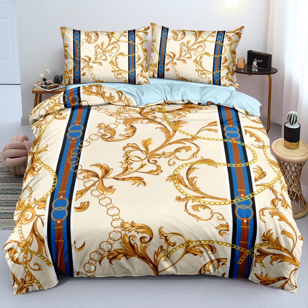 

Женское классическое постельное белье из микрофибры с золотой цепочкой, одинарные, двойные, королевские размеры, спальные комплекты постел...