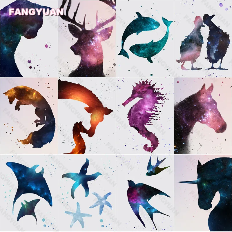 

5D Diy Diamond Painting Colorful Animals Full Square Round Diamond Embroidery Deer Cat and Fish Needlework Cross Stitch Kits