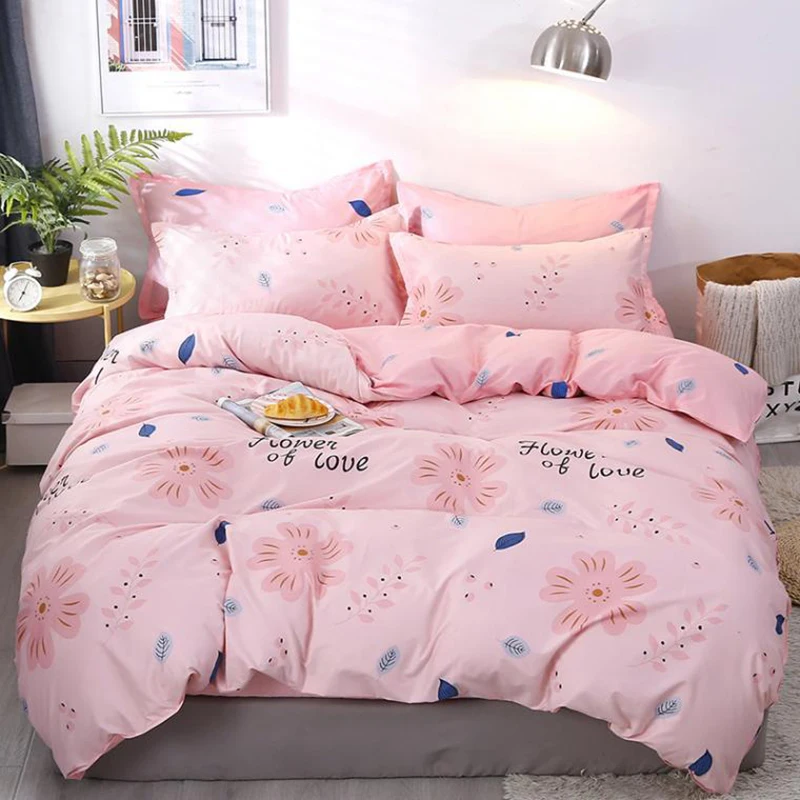 Простое постельное белье наволочка одеяло покрывало набор из 4 предметов розовые