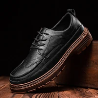 new men leather fashion business thick bottom casual shoes classic retro lace up oxfords shoes