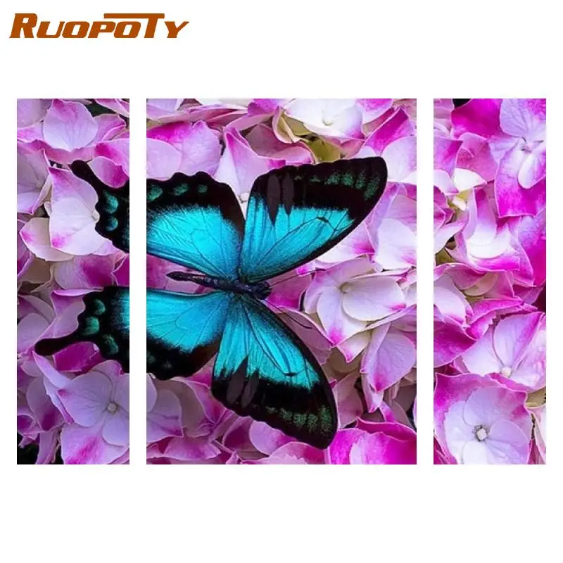 

RUOPOTY 3pc/set Frame Paint By Numbers Kits For Adults Butterfly Wall Art Picture Coloring By Numbers For Home Decors Artwork