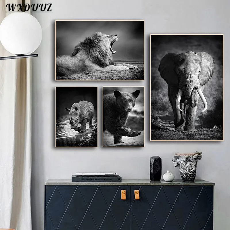 Картина черно-белая с жирафом волком зеброй львом | Дом и сад