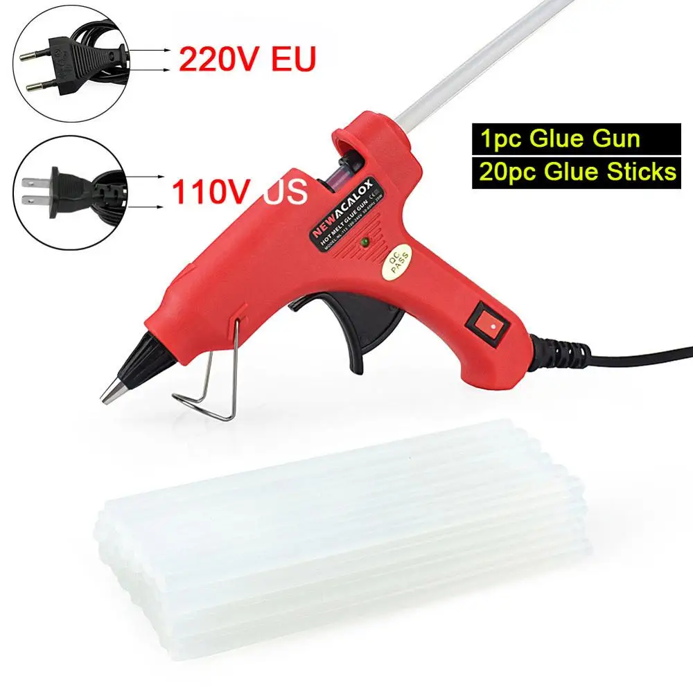 Red Glue Gun Newacalox 20 Вт EU/us вилку термоклей Пистолеты для склеивания с 20 штук 7 мм Клей-карандаш промышленных мини Пистолеты thermo клеевым пистолетом тепла Температура инструмент - Цвет: Red Glue Gun