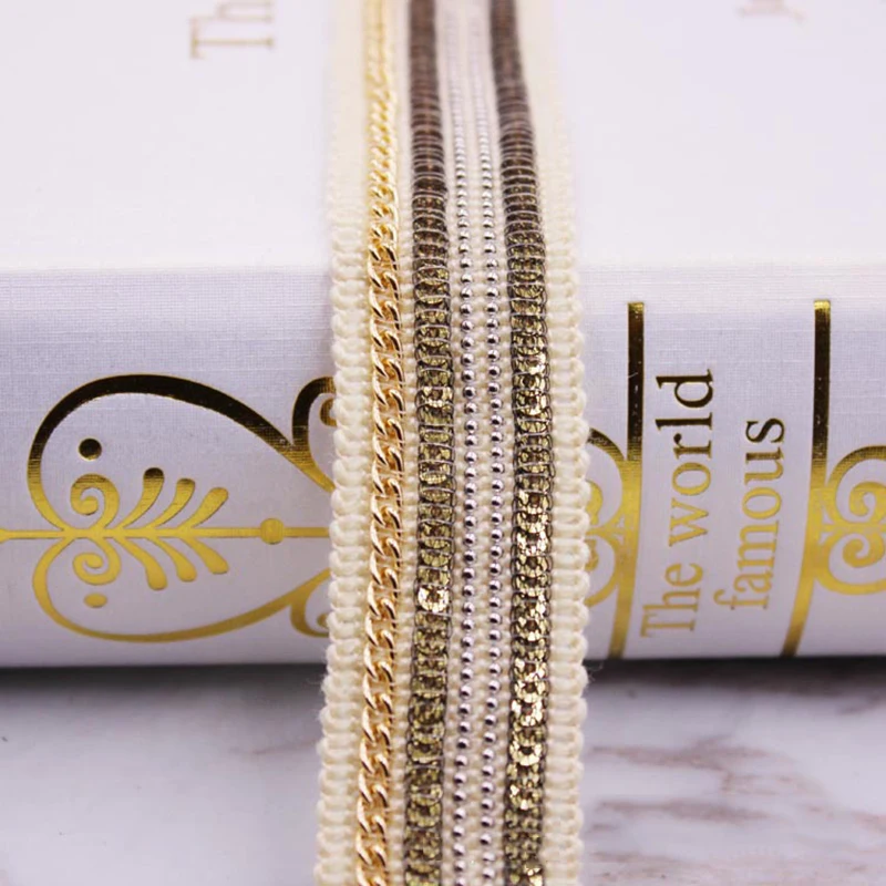 

25mm Polyamide Nylon Ribbon Creamy-White Sequins Lace Fabric DIY Decorative Cotton Thread Braid Ribbon Sewing Clothing Handmade