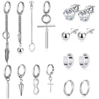 12 видов стилей серьги-кольца из нержавеющей стали, подвеска в форме Креста на шарнирах, длинная цепочка с подвеской в виде пера, серьги-гвоздики Huggie с фианитами для пирсинга