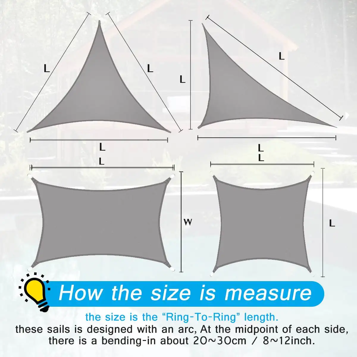 

300D Sun-Shelter Waterproof Sun Shade Sail Outdoor Shade Sail Garden Terrace Canopy Swimming Yard Sail Beach Car Awning Grey