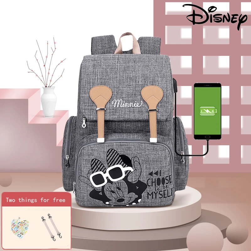 Disney-Bolsa de pañales gris para mamá, mochila de viaje para cuatro estaciones, cochecito de bebé, bolsa de pañales de maternidad de gran capacidad