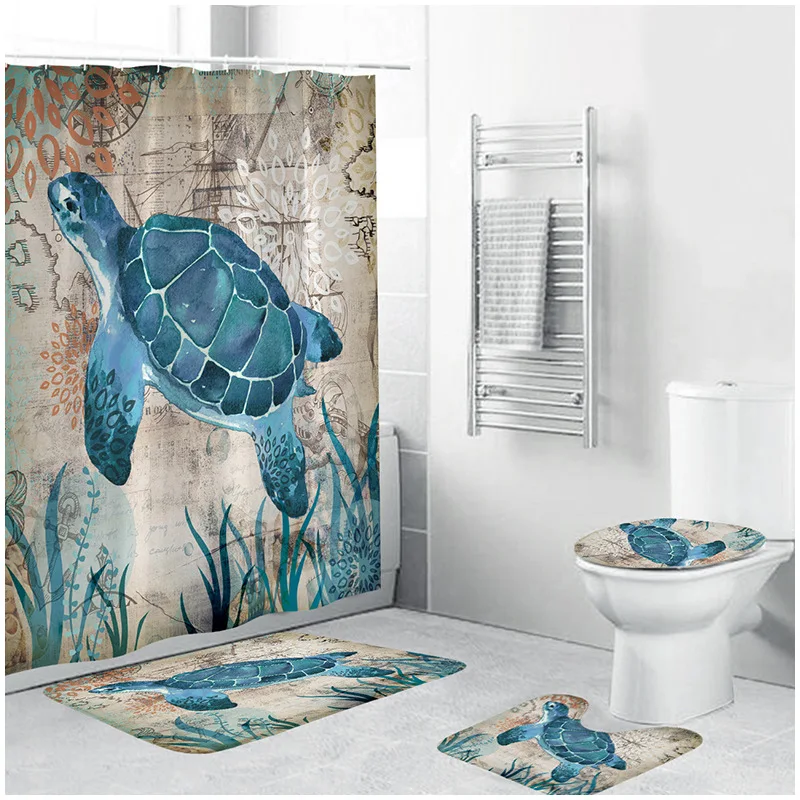 

Waterproof Shower Curtains BathroomNon-Slip Rug Toilet Lid Cover Bath Mat Cortina de ducha impermeableRideau de douche toilette