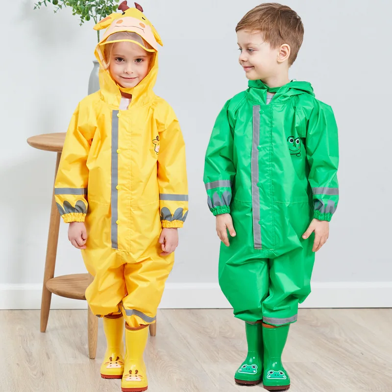 

Children'S Hooded Rain Jumpsuit Pu Glue Rain Cloak Three-Dimensional Animal Modeling Rain Coat Baby Hiking Raincoat Kindergarte
