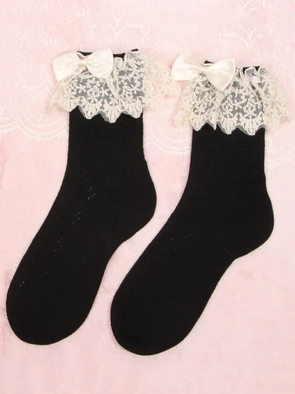 Lolita Socks Bows and Lace Patchwork Student Cotton Sweet Style | Тематическая одежда и униформа