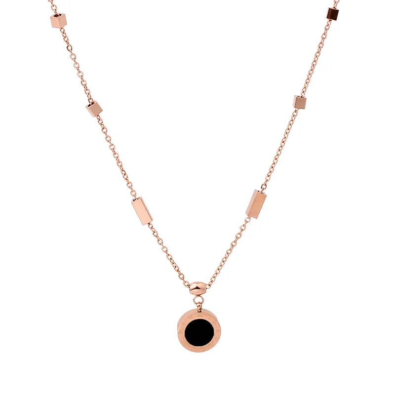 

Fashion Dainty Stainless Steel Necklace For Women Rose Gold Chain Korean Letter Coin Pendant Choker Stainless Steel Jewelry