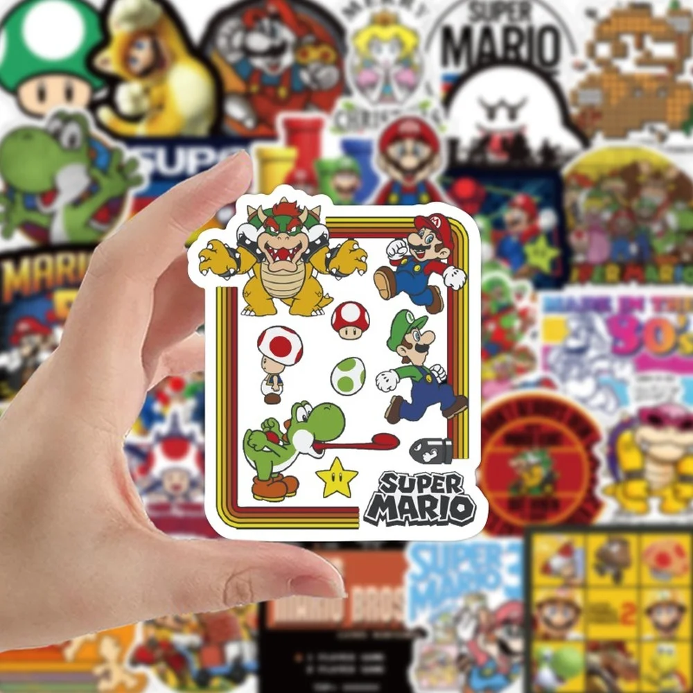 Super pegatina de Mario para juegos de Anime, Maleta impermeable, bricolaje, port&aacute;til, guitarra, monopat&iacute;n, tel&eacute;fono m&oacute;vil, ordenador, pegatinas encantadoras, 100 Uds.-3
