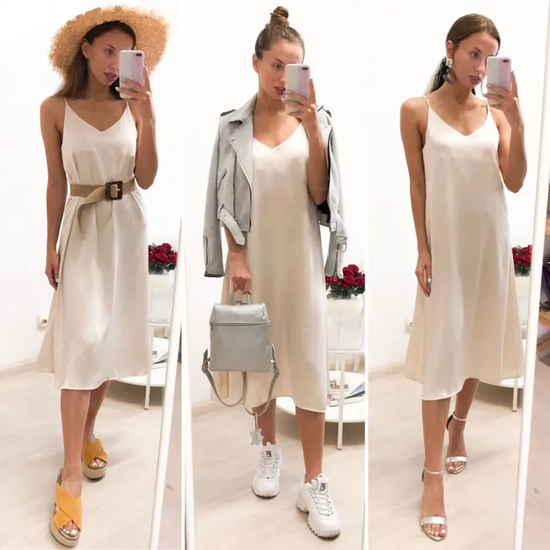 Платье женское ТРАПЕЦИЕВИДНОЕ из полиэстера без рукавов с V-образным вырезом |