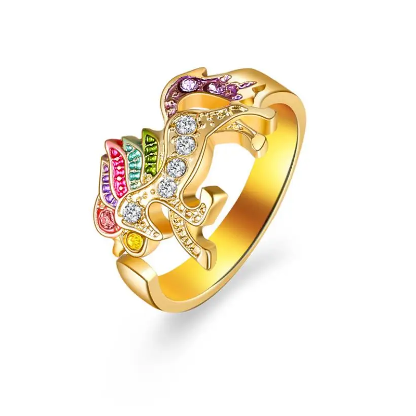 Высокое качество регулируемый Единорог кольцо с украшением в виде кристаллов - Фото №1