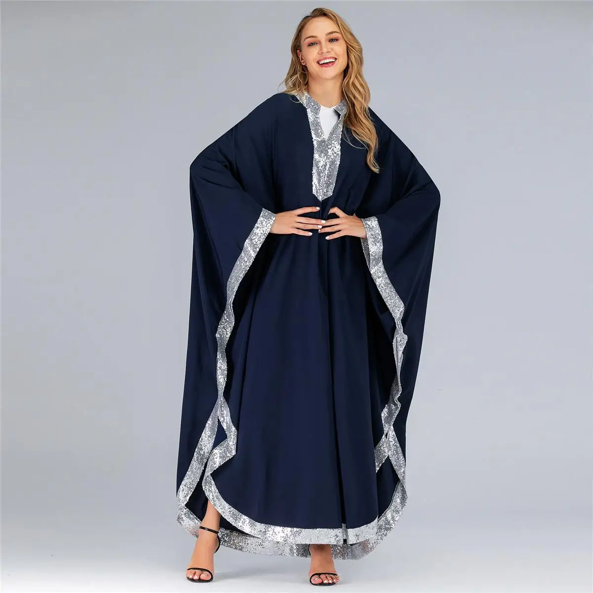 Рамадан мусульманское платье с пайетками абайя женское Дубай рукав летучая мышь