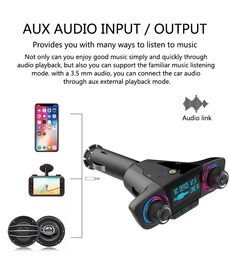 Автомобильный аудио mp3 плеер Bluetooth 4 0 Handsfree Car Kit FM передатчик светодиодный Aux