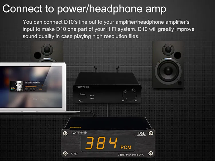 Усилитель звука Topping D10 PCM384 и DSD256 USB DAC ES9018K2M XMOS XU208 OPA2134 линейный выход оптический