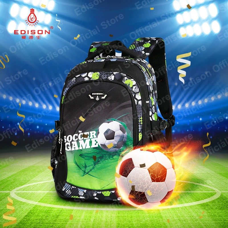 

Edison Boy School Backpack Fashion Ultra Light Dirt-Resistant Wear-Resistant Backpack Football Print School Bags Pencil Case Set