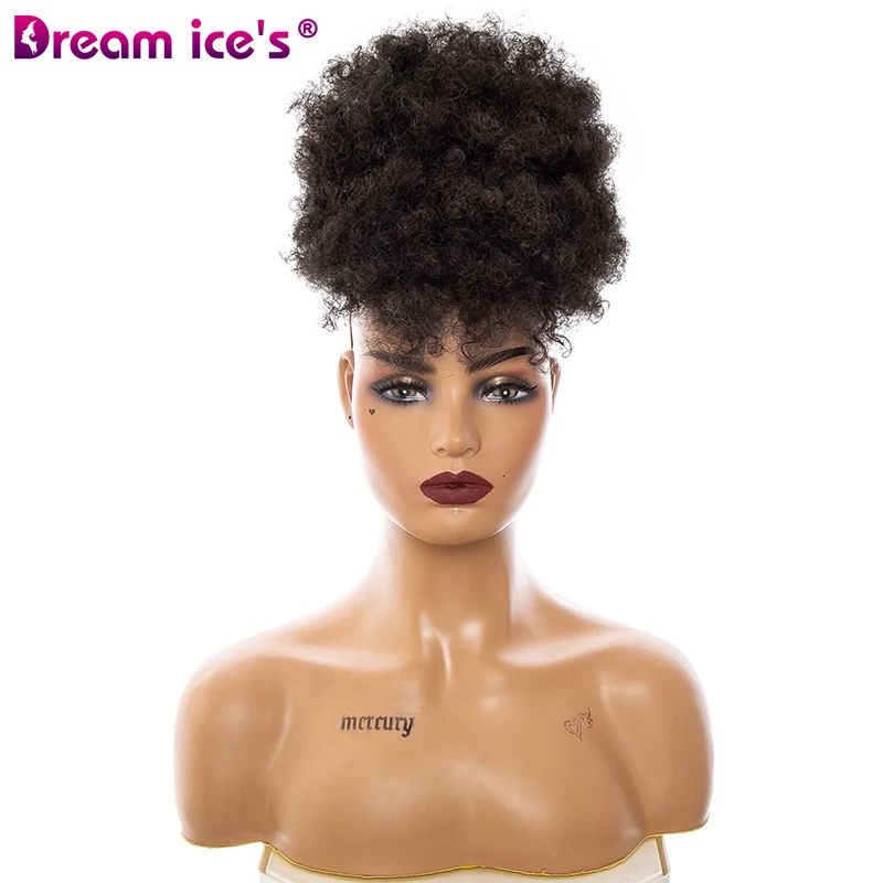 

Short Synthetic Puff Afro Kinky Curly Chignon Wig Ponytail Drawstring Bun Hairpieces For Black Women Updo Clip Hair Extensions