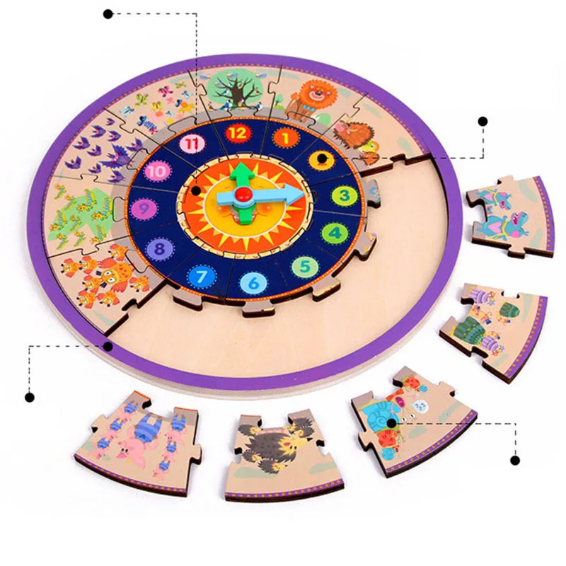 

Children Wooden Clock Jigsaw Toy Matching Game Time Cognition Puzzle Develop Intelligence Digital Clock Toys for Girls Boys Gift