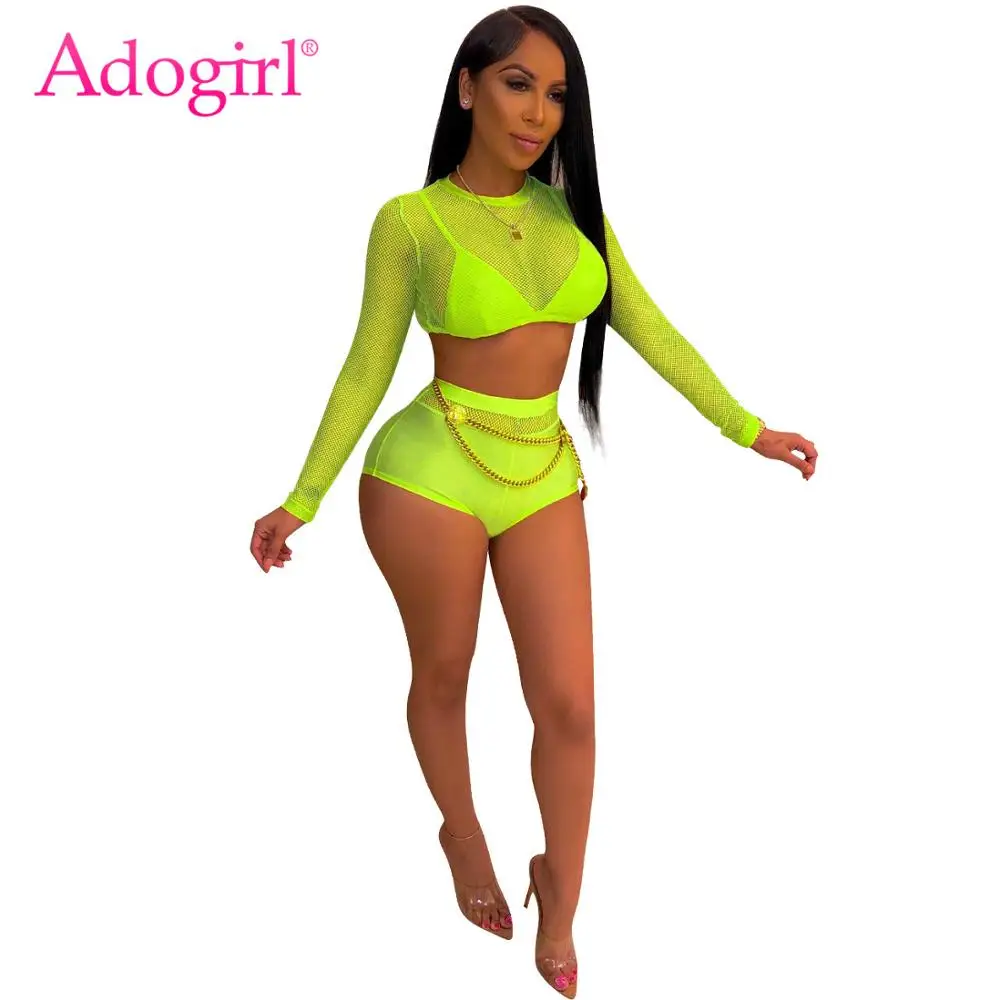 Adogirl сексуальный флуоресцентный сетчатый комплект из двух предметов с круглым