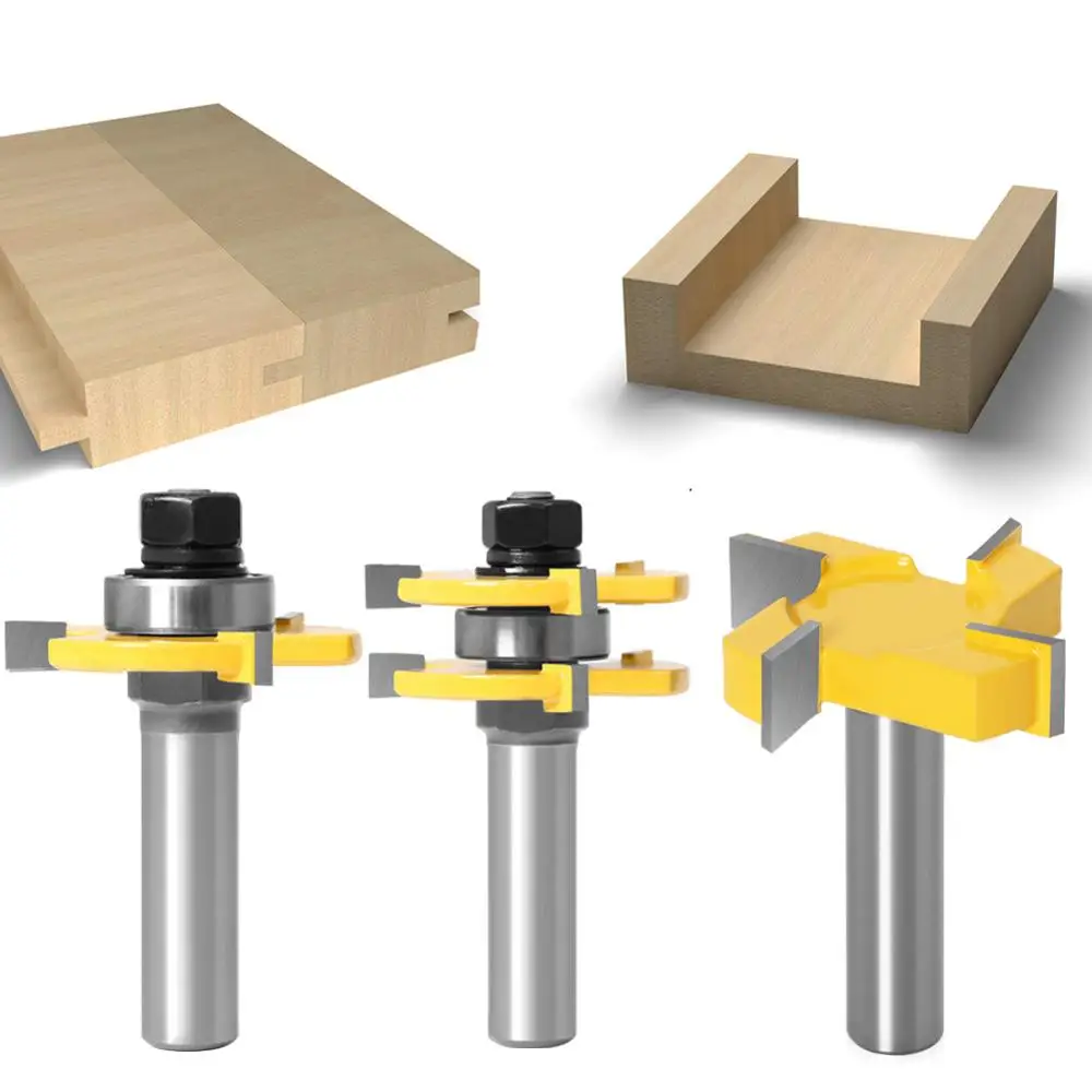 

3 Pieces 1/2-Inch 12.7mm Shank Tongue & Groove Joint Assemble Router Bits Set 3/4" T-Slot Tenon Cutters Kit Milling Cutters Kit