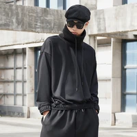 mens long sleeve hoodie autumn and winter new dark thickened lamb hair high collar personality drawstring design large size hoo