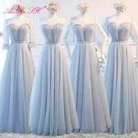 anxin sh princess grey flower lace bridesmaid dress vintage ruffles party fashion boat neck a line pink long bridesmaid dress