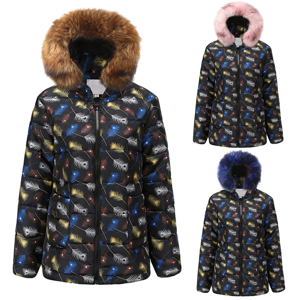 JAYCOSIN женская верхняя одежда пальто зимний принт длинный пуховик хлопковое с