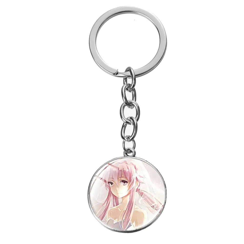 SONGDA Future Diary Mirai Nikki Key Chain Gasai Yuno Cute Pattern Glass Cabochon Hanging Pendant Keychain Japanese Anime Keyring | Украшения