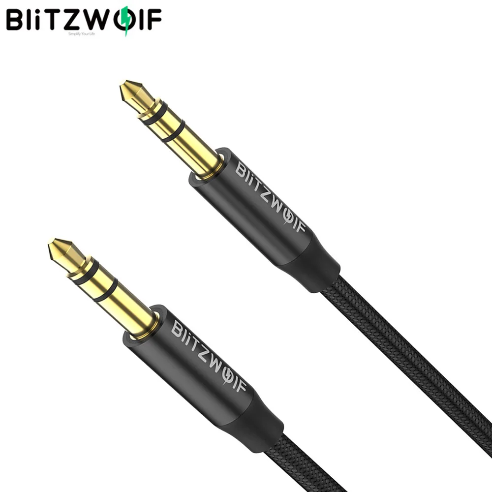 Аудиокабель BlitzWolf с нейлоновой оплёткой 3 5 мм AUX 1 м/3 фута для iPhone Samsung Redmi черные