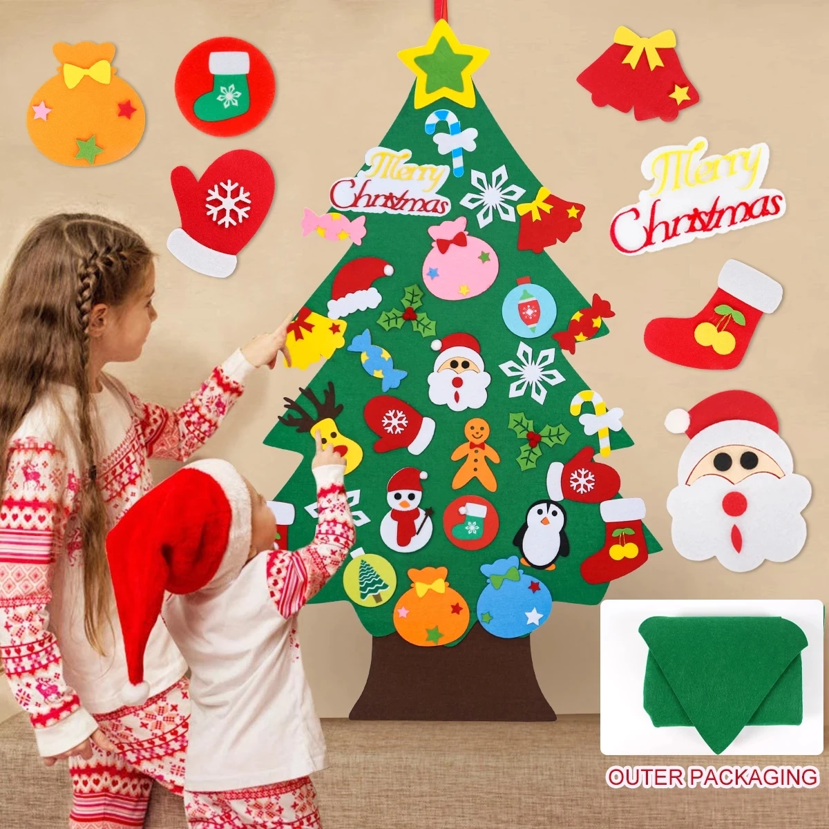 

Christmas Tree Decoration for Home DIY Felt Tree Navidad Gifts Christmas Ornaments Santa Claus Xmas Tree 2022 New Year Baby Toys