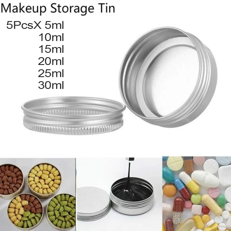 5Pcs Aluminum Mini Round Tin Metal Container Bottles Storage Jar Screw Lid Box Silver Empty Cosmetic Cream Lip Balm Jar Pot Case images - 6