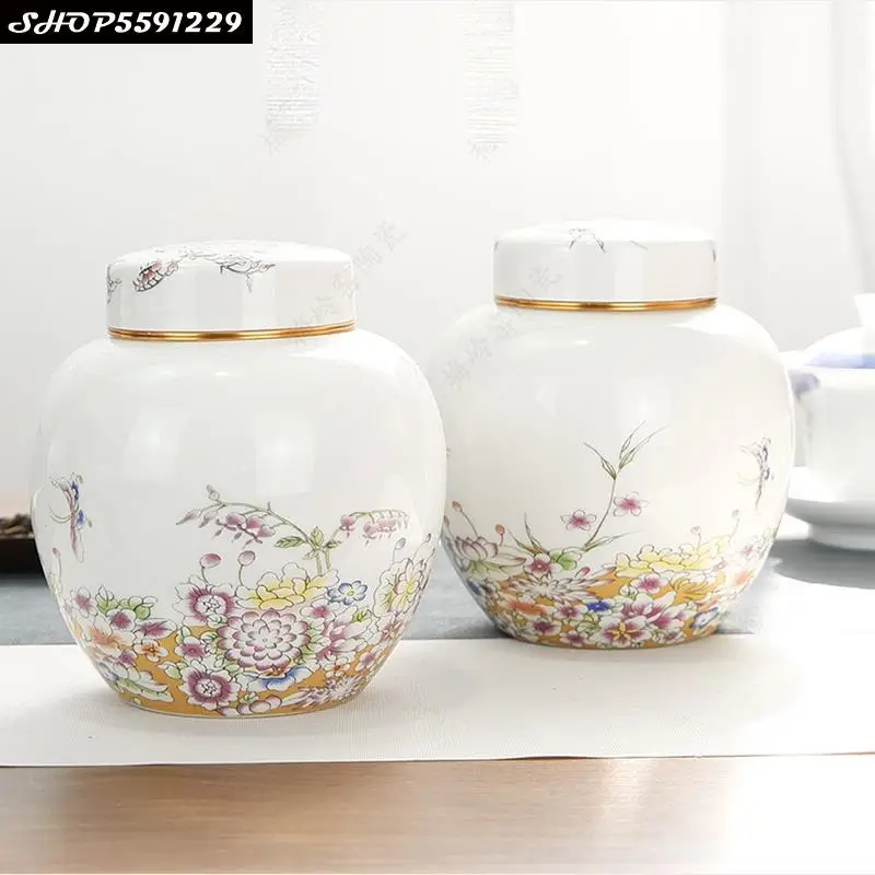 

Керамическая коробка для чая в европейском цвете, настольное украшение, бытовой контейнер большой емкости для хранения чая, кофейных зерен,...