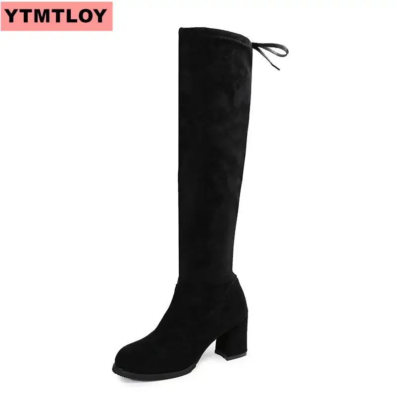 Узкие сапоги до колена из искусственной замши Зимние женские Пикантные высокие